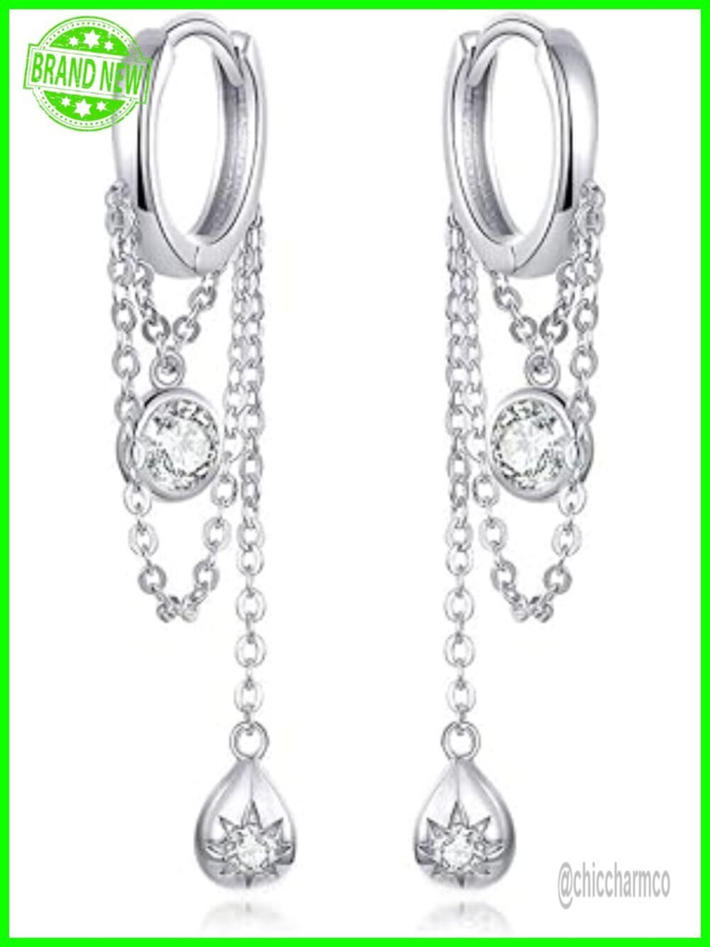 925 Sterling Silver Dangle Drop Hoop Earrings with CZ